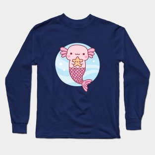 Cute Axolotl Mermaid Holding Starfish Long Sleeve T-Shirt